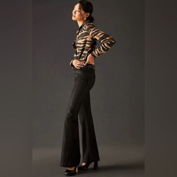 NWT Paige Genevieve Black Fog Luxe Coating Flare Pants Size 28 - Picture 4 of 15